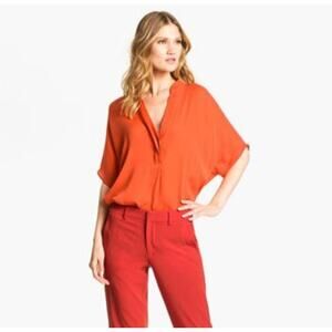 Vince Tangerine Orange Silk Blouse Size X Small